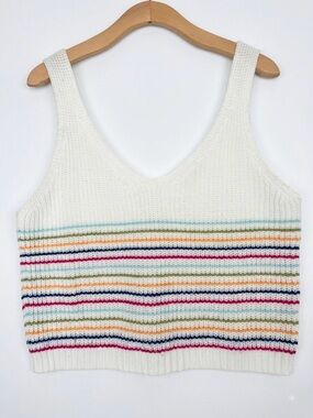 Hem & Thread Knit Striped Cropped Tank Top Multicolored V-Neck Preppy Boho Sz M